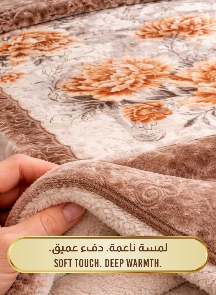 بريميم بطانية بيج زهرية فائقة النعومة بوزن ٦ كيلوجرامات – بطانية فاخرة سميكة ودافئة من فرو المنك لفصل الشتاء - Image 5